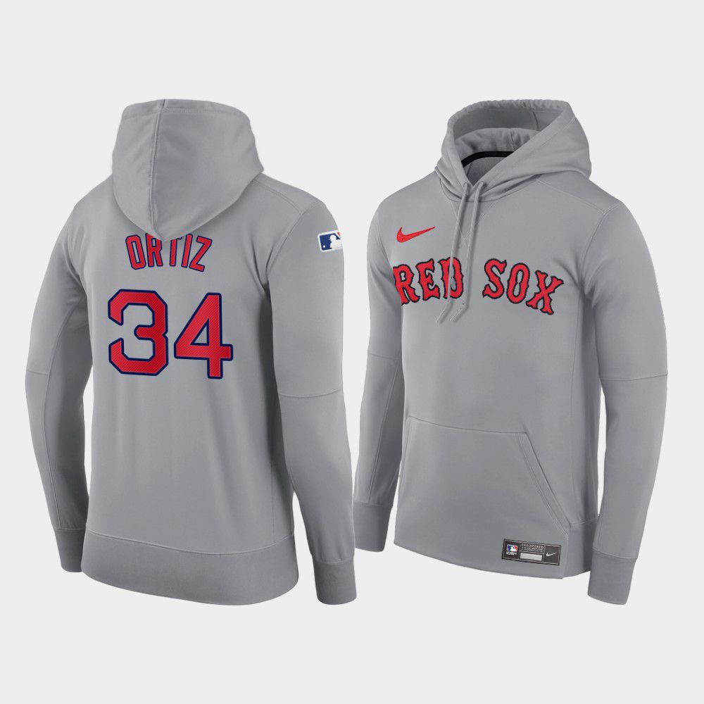 Men Boston Red Sox #34 Ortiz gray road hoodie 2021 MLB Nike Jerseys->boston red sox->MLB Jersey